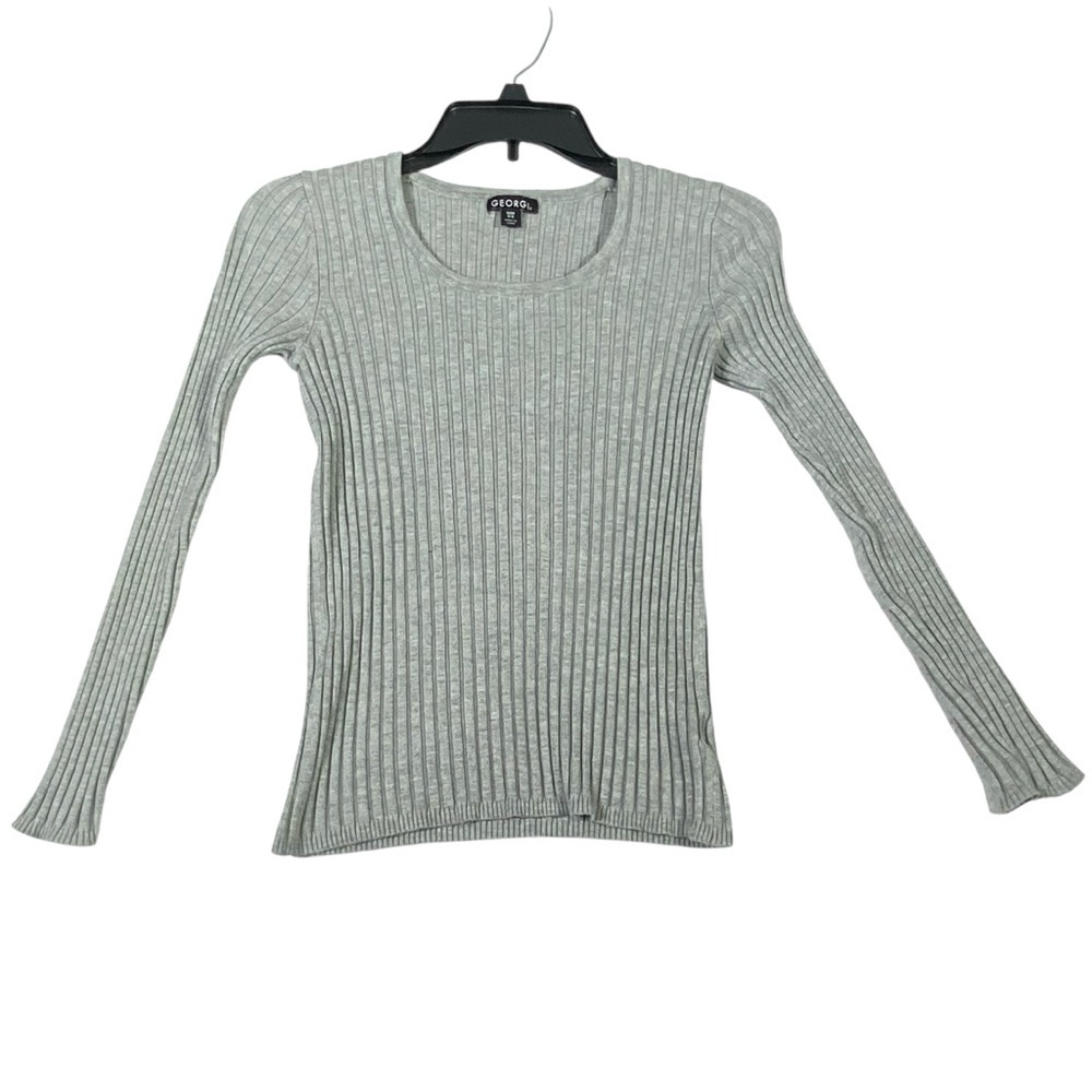 George Fitted Ribbed Sweater Women's S Gray Long Sleeve Crew Neck Super Stretchy